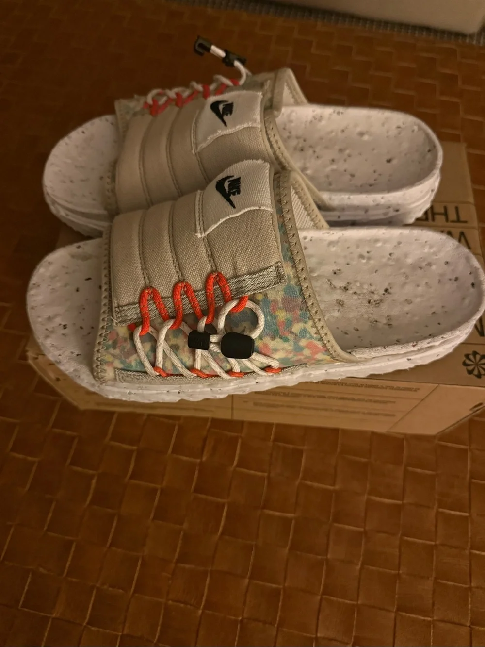 Nike Beige Slide Sandals with Multicolor Accents